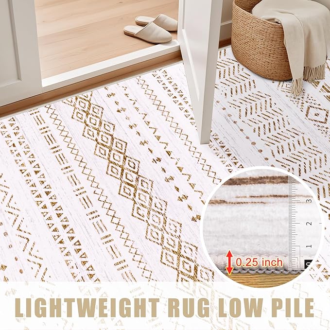 8x10 Area Rugs Living Room Rug: Washable Rug Neutral Lagre Soft Thin Carpet Indoor Floor Non Slip Boho Geometric Moroccan Carpets for Bedroom Dining Room Farmhouse Nursery Office - Brown