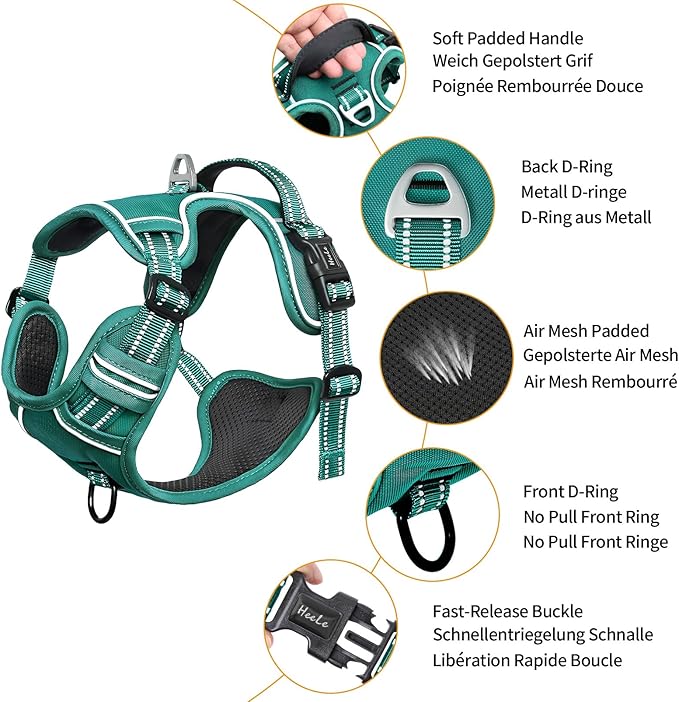 HEELE Dog Harness for Medium Dogs No Pull Dog Vest Harness with Soft Padded Handle Reflective for Outdoor Training, Grass Green, M