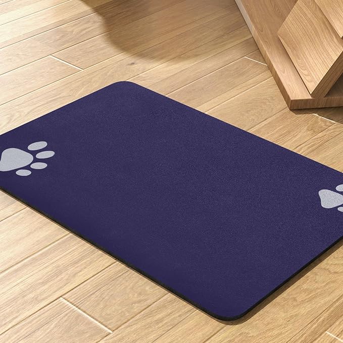 Pet Feeding Mat-Absorbent Dog Mat for Food and Water Bowl-No Stains Quick Dry Water Dispenser Mat-Dog Accessories Pet Supplies-Bowl for Messy Drinkers（Navy,16"x24"