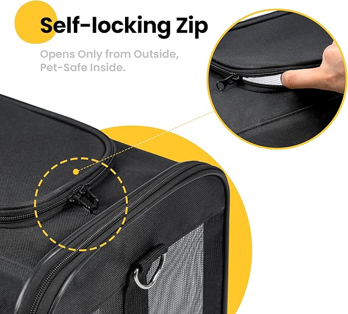 Cat Carrier Airline Approved, Soft-Sided Dog Carrier with Inner Safety Leash, Pet Transport Carrier for Small-Medium Cats Puppies up to 15 Lbs, Collapsible Travel Kitten Carrier Bag -BlackM