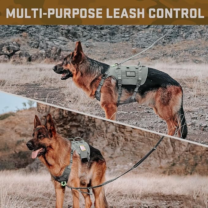 Forestpaw Dog Harness for Large Dogs,Tactical Dog Harness with Handle,No Pull Military Service Dog Vest with Pockets Adjustable for Walking Training,Gray,Chest 21.5-45"