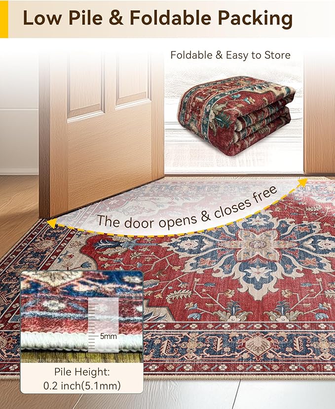 Area Rugs 2'x6' Runner Rug Non Slip Washable for Kitchen Hallway Bedroom Beside Laundry Room Bathroom Rug, Floor Carpet, Red Blue