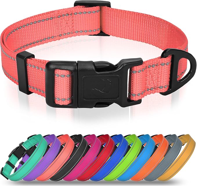 Joytale Small Dog Collar, Reflective and Adjustable Nylon Collar with Quick-Release Buckle, Lightweight No-Choke Design for Small Dogs, Pink, 3/4" Width