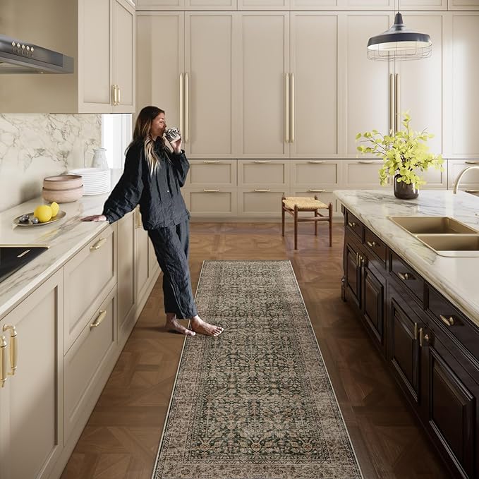 Machine Washable Hallway Runner Rugs: 2'6"x8' Kitchen Rug Stain Resistant Non Slip Low Pile Soft Carpet Runners for Hallways Indoor Entryway Kitchen Laundry Room Bedroom Bathroom Farmhouse