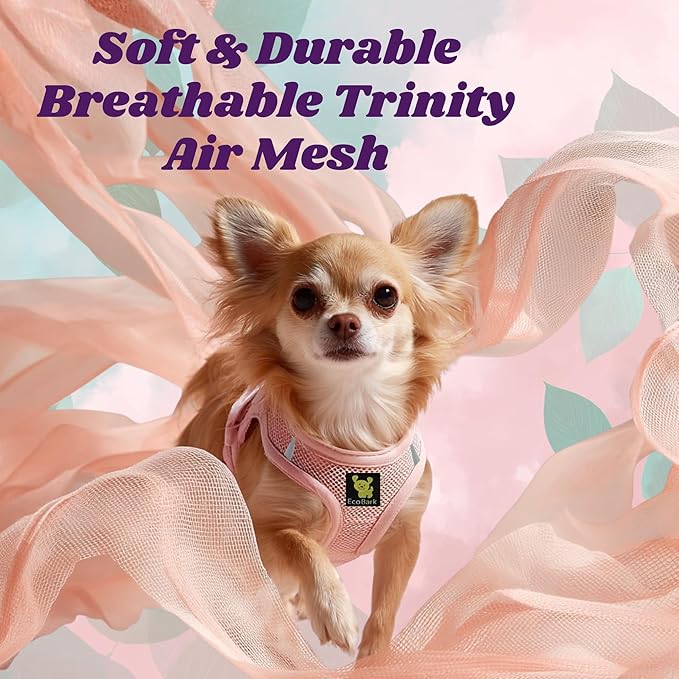 EcoBark Step in Dog Harness - Eco-Friendly Dog Harnesses for Small and Medium Breed Dogs - Reflective and Adjustable Body Halter Vest - Soft Mesh Toy Breed Harness (Baby Pink, Large)