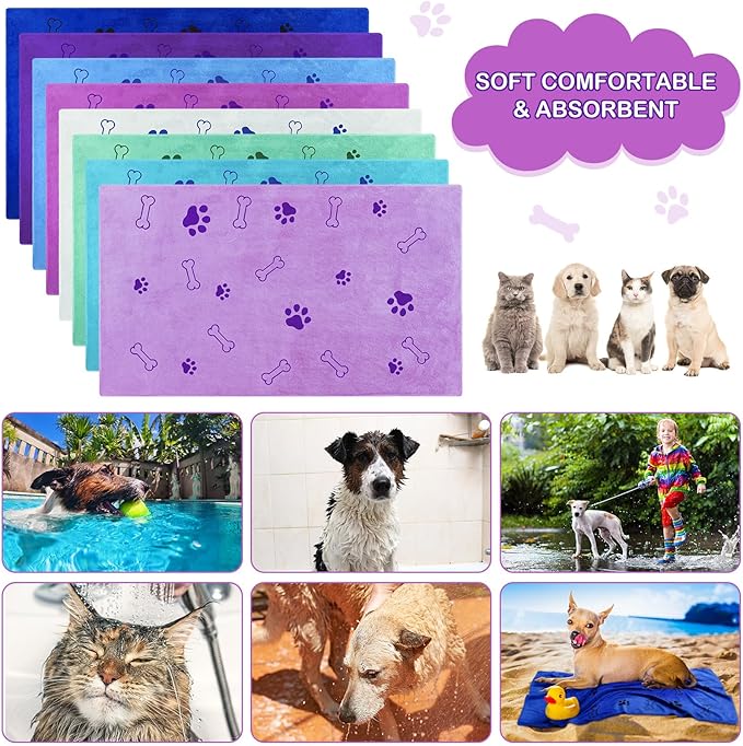 Chumia 8 Pcs Dog Towels for Drying Dogs Cats Pet Towels Bulk Puppy Microfiber Quick Drying Paw Bath Bathing Supplies Absorbent for Medium Pets(Classic Color,40 x 24 Inch)
