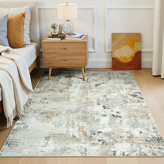 3x5 Rugs for Entryway Non-Slip Washable, Abstract Soft Area Rugs for Living Room, Neutral Indoor Soft Floor Carpet for Office Bedroom Kitchen, Brown/Grey