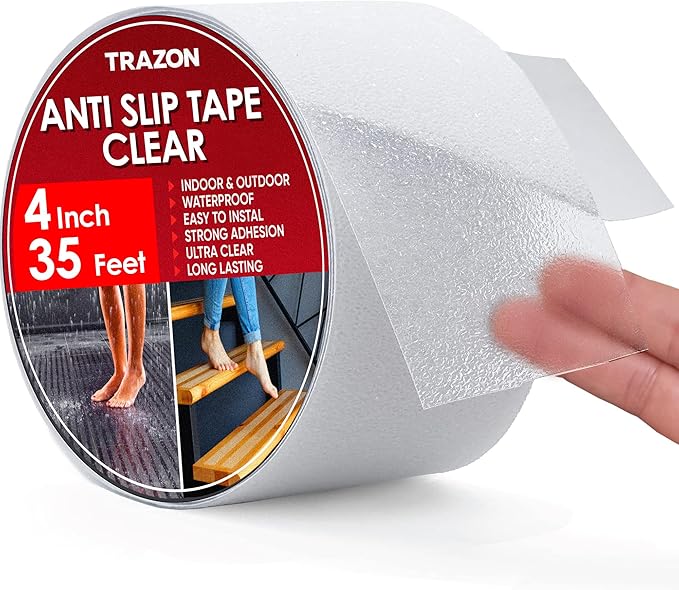 Grip Tape - Heavy Duty Anti Slip Tape Clear Outdoor/Indoor 4In*35Ft, Non Slip Roll/Stickers Easy to Cut Waterproof for Bathtub, Shower Floor, Pool, Stairs Safety Non Skid, Comfortable for Bare Foot