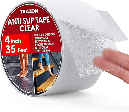 Grip Tape - Heavy Duty Anti Slip Tape Clear Outdoor/Indoor 4In*35Ft, Non Slip Roll/Stickers Easy to Cut Waterproof for Bathtub, Shower Floor, Pool, Stairs Safety Non Skid, Comfortable for Bare Foot