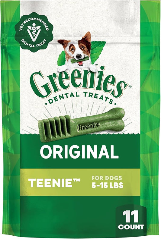 Greenies Veterinarian-Recommended Adult Natural Dental Dog Treats Teenie Size, Dog Dental Chews, Original Flavor, 3 oz. Pack, 11 Count