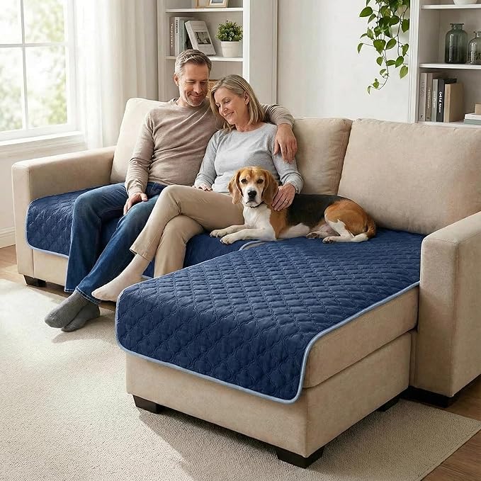 Waterproof Dog Blanket, Couch Cover for Dogs Washable, Reversible Dog Bed Cover, Couch Furniture Protector. (Dark＆Light Blue, 40 X 50 Inch - 1 Pack)