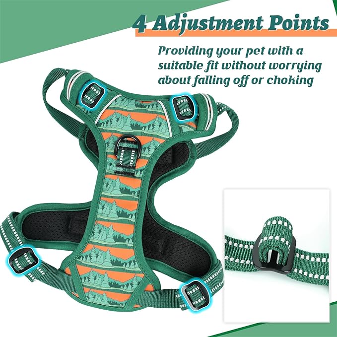 HEELE Dog Harness, No Pull Adjustable Padded Reflective Harness for Small Medium Large Dogs with Handle for Walking Training, Wilderness, S