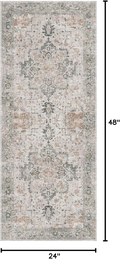 GENIMO Runner Rug 2x4, Non Slip Hallway Runner Rugs, Low Pile Lightweight Machine Washable Vintage Rug for Hallway, Entryway, Bedroom, Kitchen and Corridor,Taupe