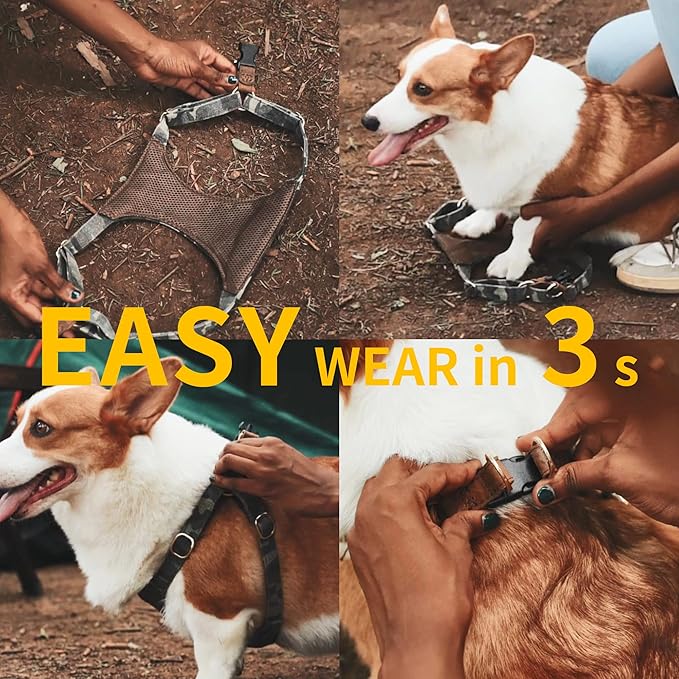 Dog Harness, No Pull Dogs Harness and Multi-Function Leash Set for Medium Dogs Easy Walk Everyday Adjustable Soft Dog Vest Harness Fashionable Dog Accessories Black-Button-Relaxed Medium