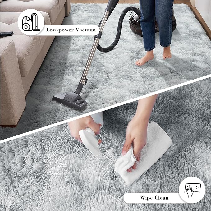 Fluffy Rug Shaggy Area Rug, Mottling Grey 9x12 Area Rugs for Living Room, Large Shag Area Rugs for Bedroom Kids Room Home Decor, Upgrade Anti-Skid Rectangular Fuzzy Rugs