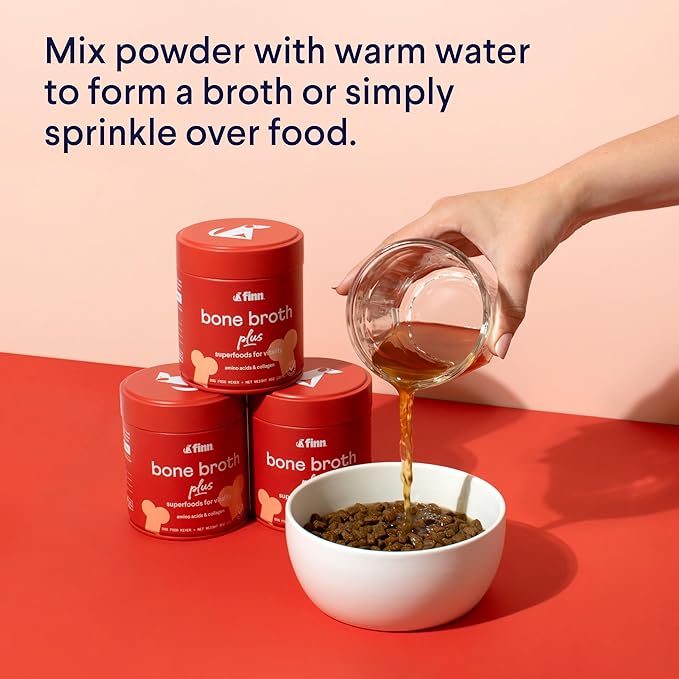 Finn Bone Broth Plus for Dogs | Joint & Mobility Topper Packed with Collagen & Amino Acids | Only 6 Ingredients | Powdered Meal Topper for Dogs