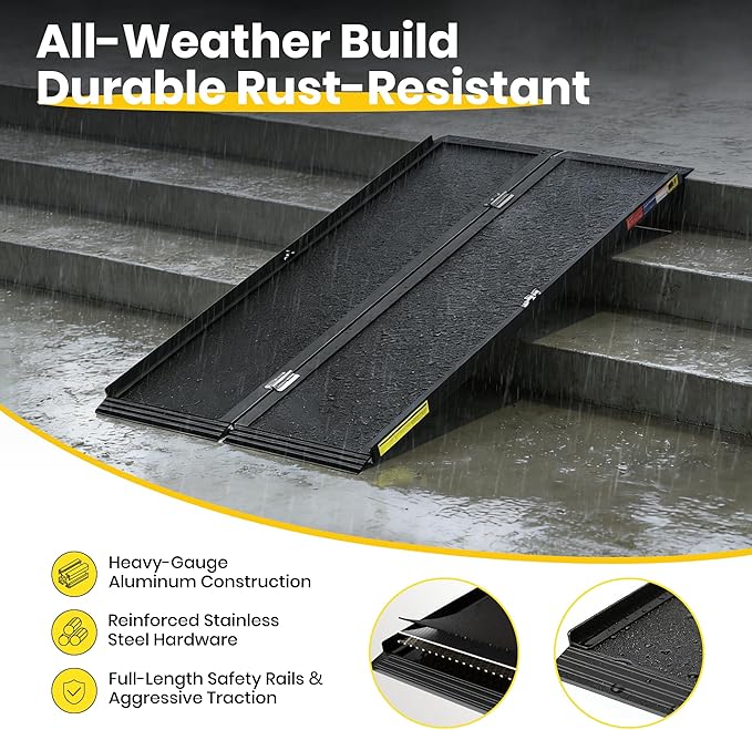 5FT Portable Wheelchair Ramp with Quick-Lock, Black Seamless Non-Slip Aluminum Folding Handicap Ramp,Threshold Ramp for Doorways, Wheel Chair Ramp for Home Steps