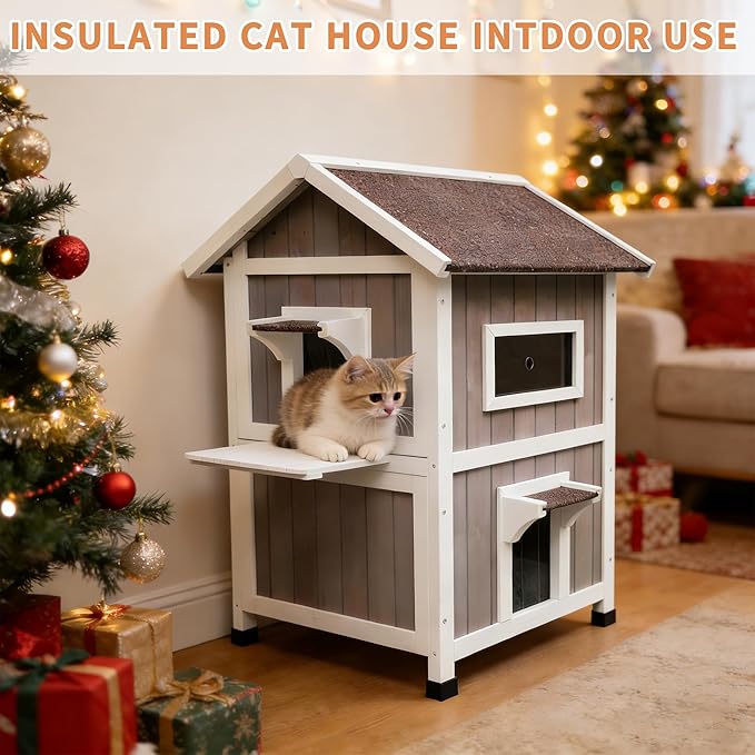 Rockever 100% Insulated Cat House with Insulated Liner, Waterproof Cat House for Outdoor Cats in Winter, Feral Cat Shelter for Outdoor Use with Escape Door