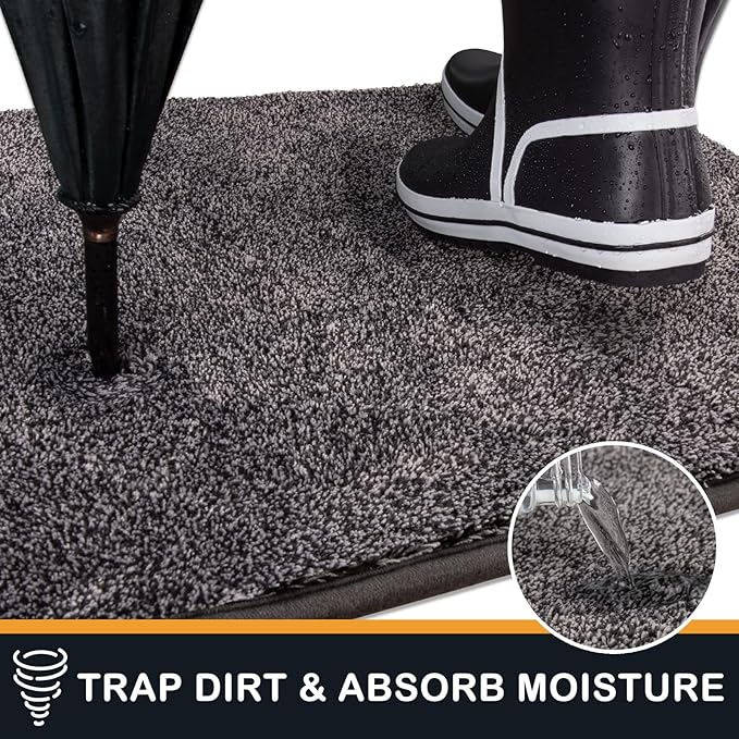 PURRUGS Dirt Trapping Door Mat 31.5" x 47", Non-Slip Machine Washable Entryway Rug, Dog Doormat, Indoor Front Door Mat, Super Absorbent Entry Rug for Muddy Shoes & Paws,Light Grey-Dark Grey