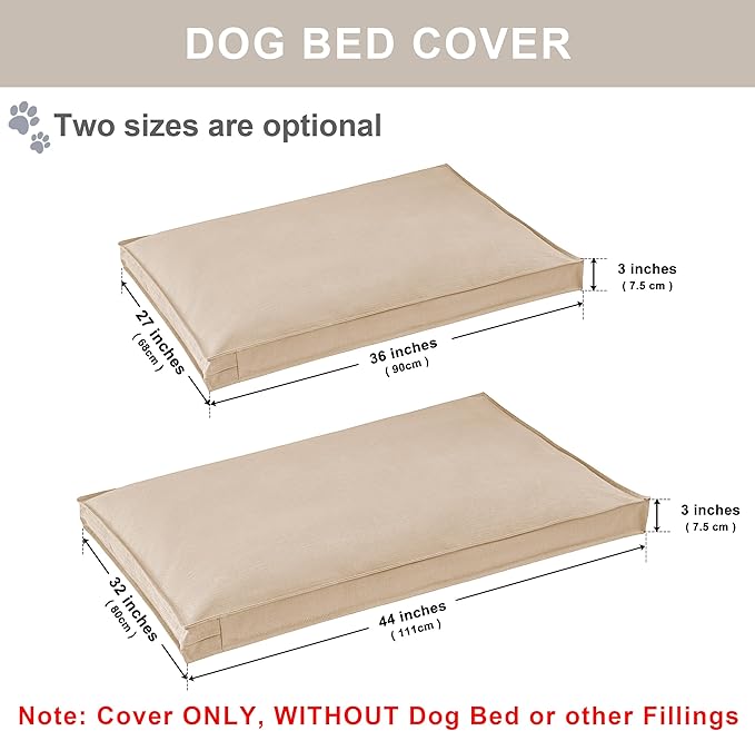 Dog Bed Covers Replacement Washable, Waterproof Dog Bed Cover with Zipper, 44Lx32Wx3H inch Durable Oxford Pet Bed Cover for Outdoor/Indoor Use, Cover Only, Khaki