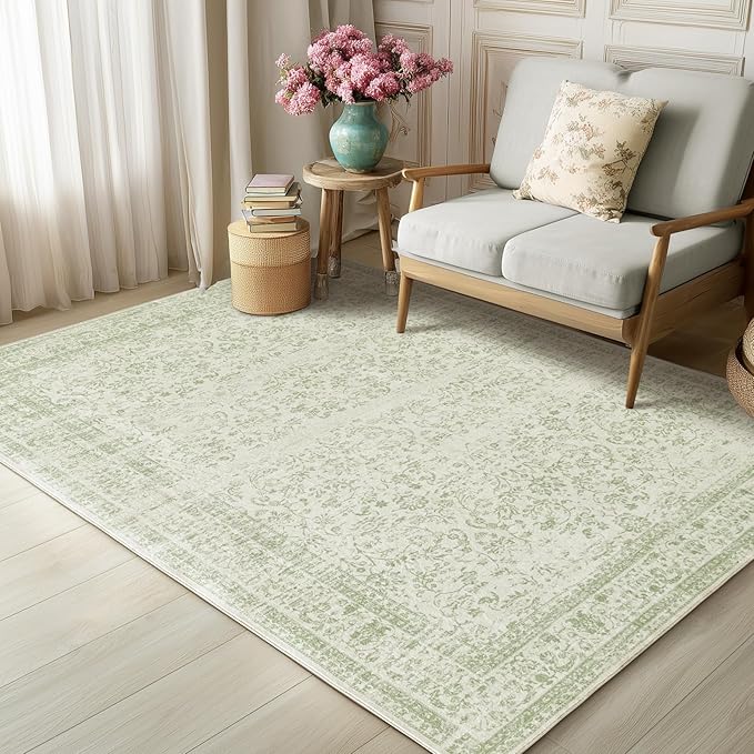 Sage Green Boho Front Door Mat for Indoor Entrance Washable Non Slip Cute Vintage Floral Aesthetic Area Rugs for Entryway Entry 4x6