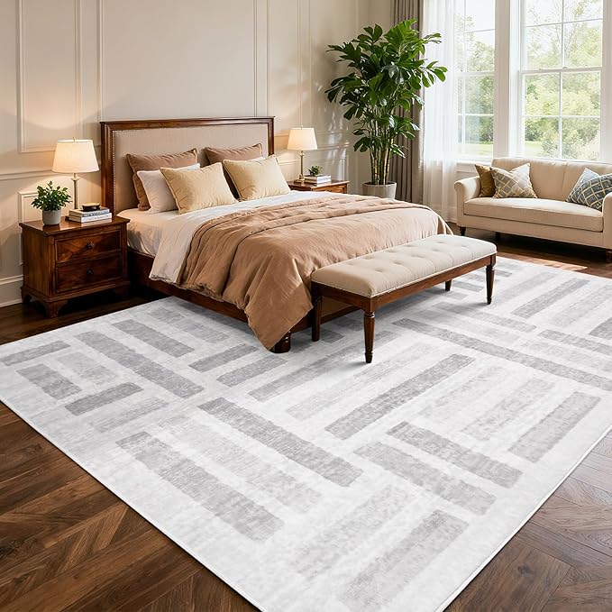 Washable Area Rugs, 2x3ft Soft Rug for Living Room and Bedroom Vintage Striped Rug Stain Resistant with Non Slip Backing Geometric Checkered Foldable Print Mat for Home Decor