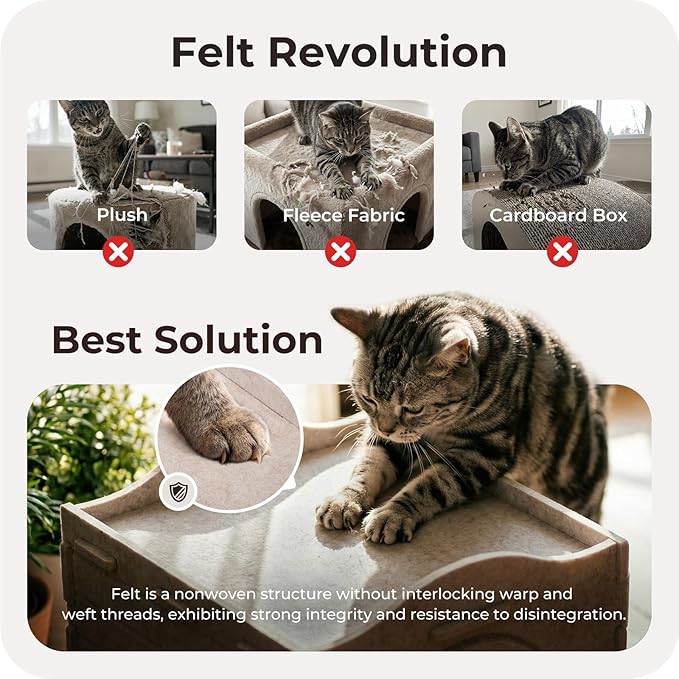 Apasiri Cat Cave Bed for Indoor Cats - Insulated Felt Cat House Indoor Hideaway, Modular Cat Houses & Condos with DIY Cat Tunnel, Scratch Resistant Pad Alternative, Small Cat Bed & Cat Furniture Gift