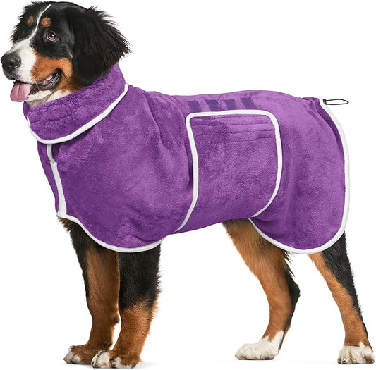 Dog Bathrobe Towel Dog Drying Coat - Super Absorbent Towels Bath Robe for Dogs Large, Soft Adjustable Collar & Belly Strap Fast Drying Coat Pet Cat Bath Robe (Violet, Small)