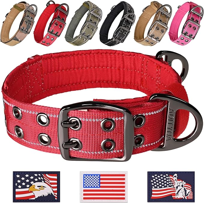 ADITYNA Heavy Duty Dog Collar for Medium Dogs - Reflective Red Collar with Handle for Training, and Walking - Wide, Thick, Tactical, Soft Neoprene Padded