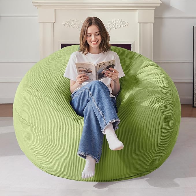 Homguava 5FT Bean Bag Chair for Adults,Teardrop Giant Bean Bags Big Beanbag Chair with Memory Foam Filled and Ultra Soft Removable Corduroy Cover for Living Room, Bedroom(Green)