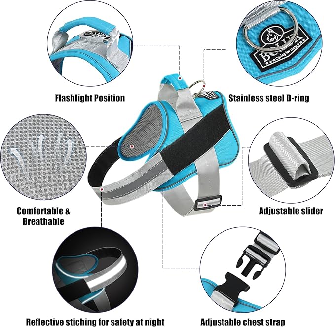 Bolux Dog Harness, No-Pull Reflective Dog Vest, Breathable Adjustable Pet Harness with Handle for Outdoor Walking - No More Pulling, Tugging or Choking (OceanicBlue, X-Large (Pack of 1))