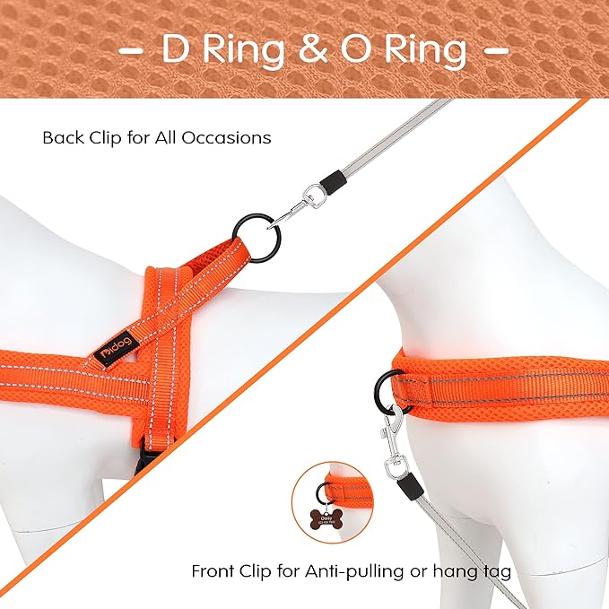 Didog No Pull Dog Harness with Soft Mesh Padded,Reflective & Quick Fit Light Weight Dog Strap Vest Harness,Easy for Walking Training (S:Chest 18-22", Orange)