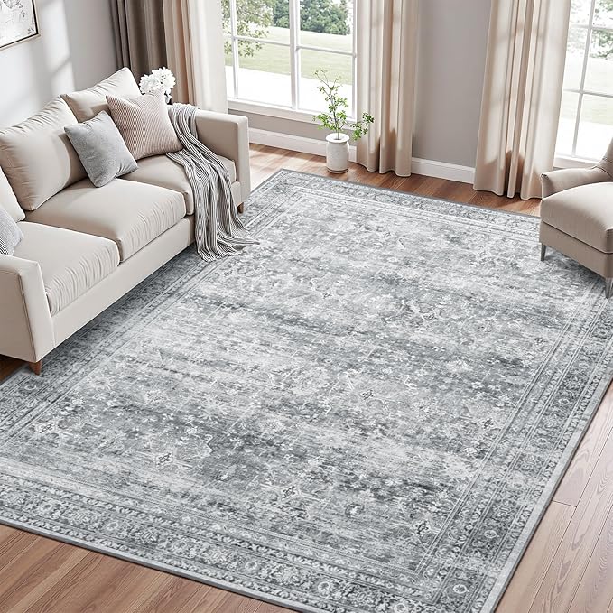 Lofus 5x7 Area Rug for Living Room,Grey Washable Area Rugs with Non-Slip Backing,Soft Neutral Carpets for Bedroom Dining Room Home Office Indoor Nursery