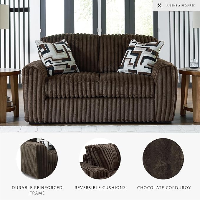 Signature Design by Ashley Midnight-Madness Loveseat with Reversible Cushions, Accent Pillows, Fabric Upholstery, 72" W x 41" D x 40" H, Dark Brown