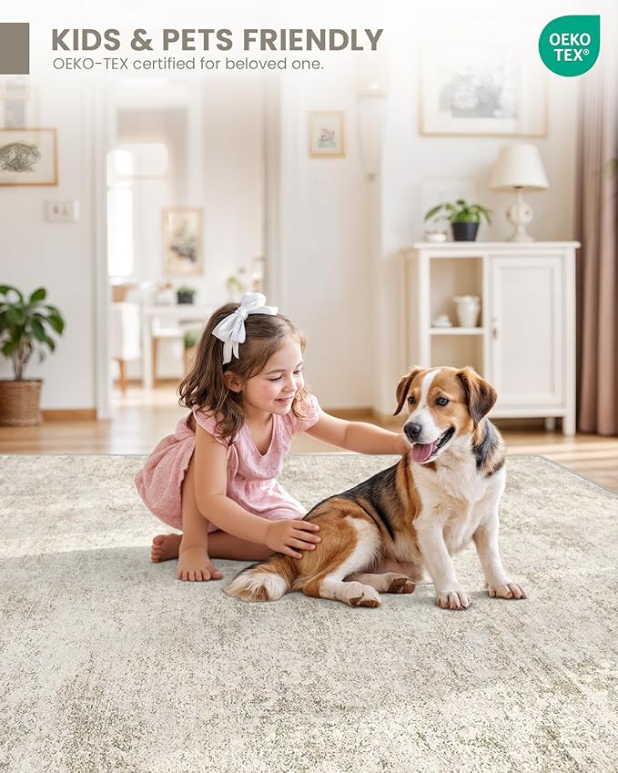 Art&Tuft Washable Rugs 8x10, Anti-Slip Backing Abstract 8x10 Area Rugs, Stain Resistant Rugs for Living Room, Foldable Large Area Rug(8'x10',Beige)