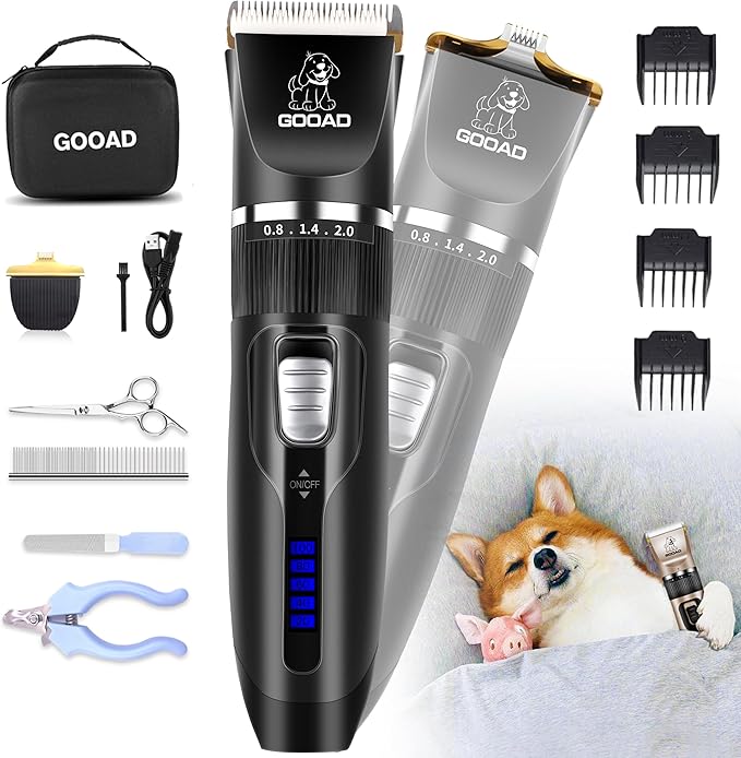 Dog Clippers Grooming Kit and Paw Trimmer,Cordless,Low Noise, Electric Quiet,Rechargeable, Dog Trimmer Grooming, Pet Hair Clippers for Thick Coats,Shaver for Small and Large Dogs Cats(Black)