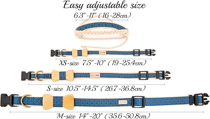 Pettsie Adjustable Dog Bow Tie Collar with Matching Owner Friendship Bracelet – Stylish & Durable Pet Accessory, Soft Hemp & Cotton, Secure D-Ring, Gift-Ready Set, Medium, Blue