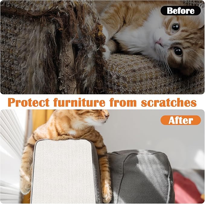 Cat Scratch Furniture Protector - 118" x 17" Trimmable Self-Adhesive Cats Claws Scratch Pads, DIY Cat Climbing Couch Protector for Scratch Post Cat Tree Replacement Indoor (Cream White)