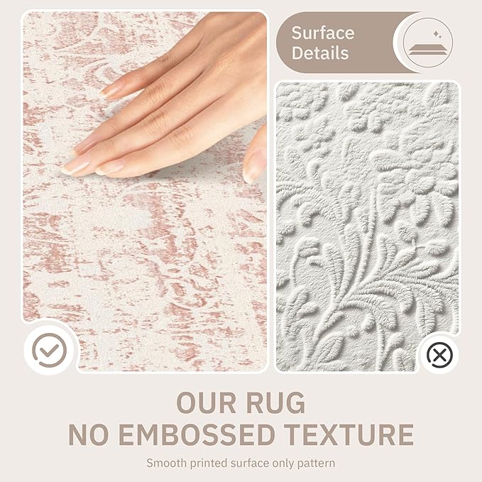 Pink 8x10 Area Rugs for Baby Girl Nursery, Washable Rugs Vintage Floral Non-Slip Low Pile Soft Throw Carpet for Living Room Dining Room Bedroom Kids Playroom (Pink, 8'x10')
