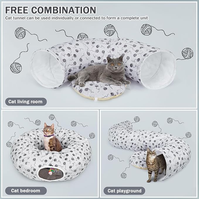 Ownpets Large Cat Tunnel, Soft Plush Cat Donut Tunnel Bed with Washable Cushion, Peekaboo Cat Tube for Indoor Kitten, Puppy, Rabbit, Gray