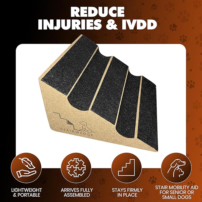 Original StairWedge??- New Enhanced Tread Grip! Ramp for Small Dogs Breeds - Fits Standard Staircase - Wedge Shape Stair Ramp for Dogs and Pets - Multi-Patent Pending (1single)
