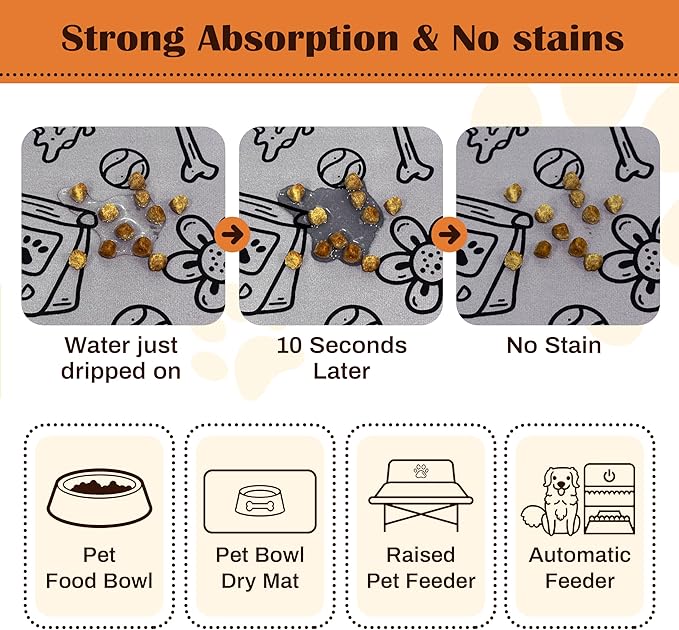 Pet Feeding Mat for Floors Waterproof Dog Mat for Food and Water Absorbent Quick Dry Non Slip mat for Cat Bowls