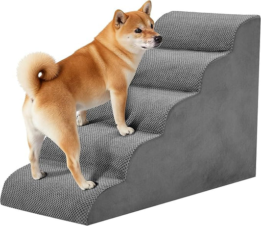 5-Step Dog Stairs for Large Dogs and Cats, 22in H Dog Steps for Couch, Sofa, Chair, Non-Slip Sturdy Pet Steps, Pet Ramp for High Bed Indoor
