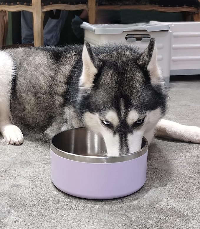 Dog Bowl, Stainless Steel Dog Food and Water Bowl with Non Slip Quiet Bottom, Easy to Clean, Dishwasher Safe, 40oz, Light Purple