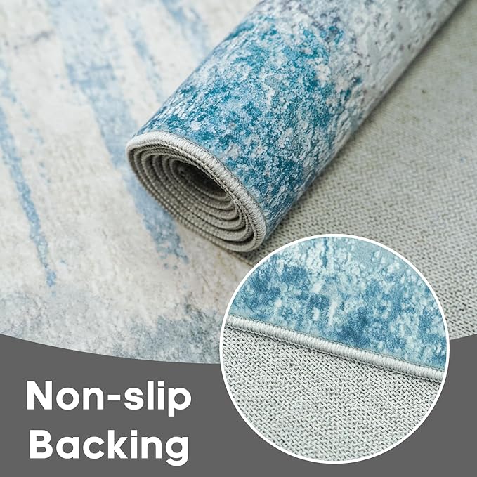 Abstract 3x5 Entryway Area Rugs: Machine Washable Anti-Slip Cozy Rug - Soft Low Pile Small Modern Carpet for Bedroom, Entryway, Kitchen - Indoor Floor Mat Home Decor 3x5 Blue