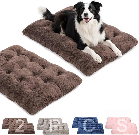 POMIU 2-Pack Washable Dog Bed, Deluxe Plush Crate Beds with Anti-Slip, Machine Washable Kennel Pad Sleeping Mat for Large, Medium and Small Dogs (2 Pack x Coffee, 35.0" L x 23.0" W x 3.0" Th)