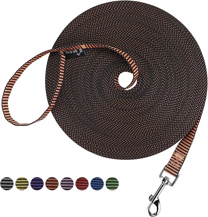 Hi Kiss Dog/Puppy Obedience Recall Training Agility Lead - 15ft 20ft 30ft 50ft 100ft Training Leash - Great for Training, Play, Camping, or Backyard(50ft,Black_Orange)