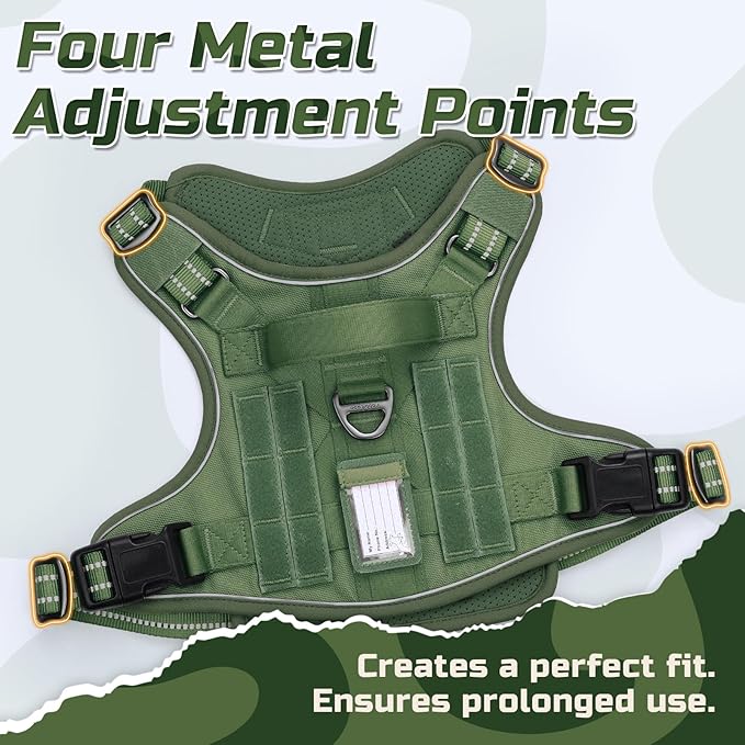 rabbitgoo Tactical Dog Harness for Small Dogs, No Pull Military Service Vest with Handle & Molle, Easy Control for Training Walking, Adjustable Reflective Straps, Green, S