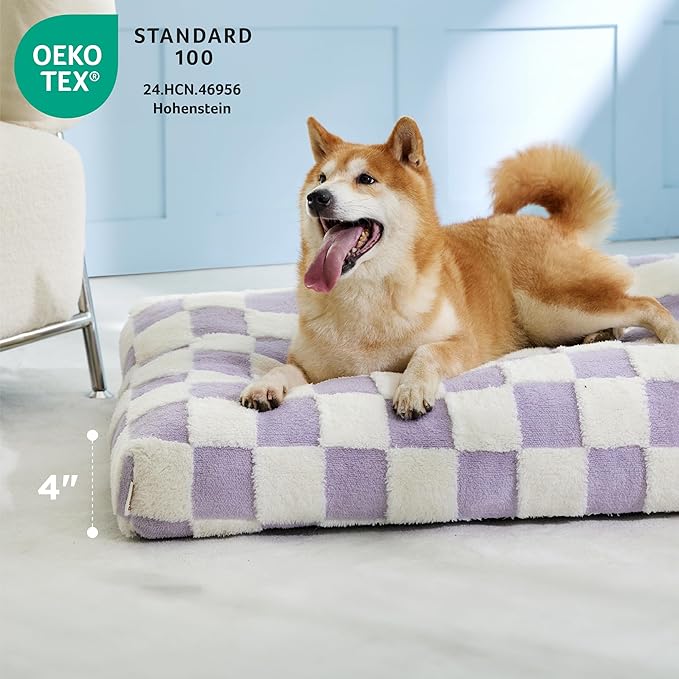 LE SURE Dog Beds Medium Size-Thick Shredded Chopped Foam Pet Bed as Gift for Indoor with Removable Cover, Cute Modern Fuzzy Plush & Anti Slip Bottom, Purple