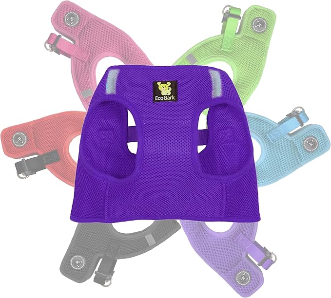 EcoBark Step in Dog Harness - Eco-Friendly Dog Harnesses for for Small & Medium Breed Dogs - Reflective and Adjustable Chest Body Halter Vest -Soft Luxurious Mesh (Purple, XL)